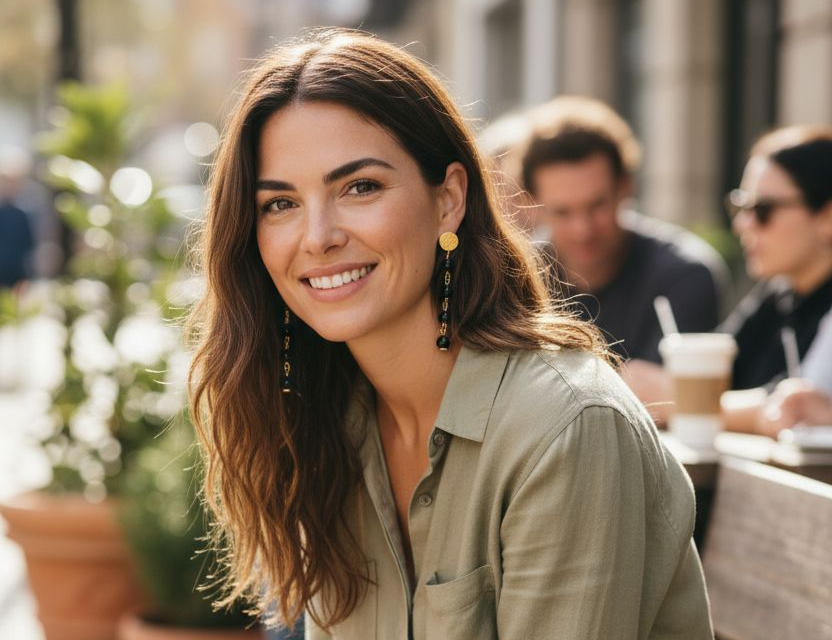 wearing long earrings