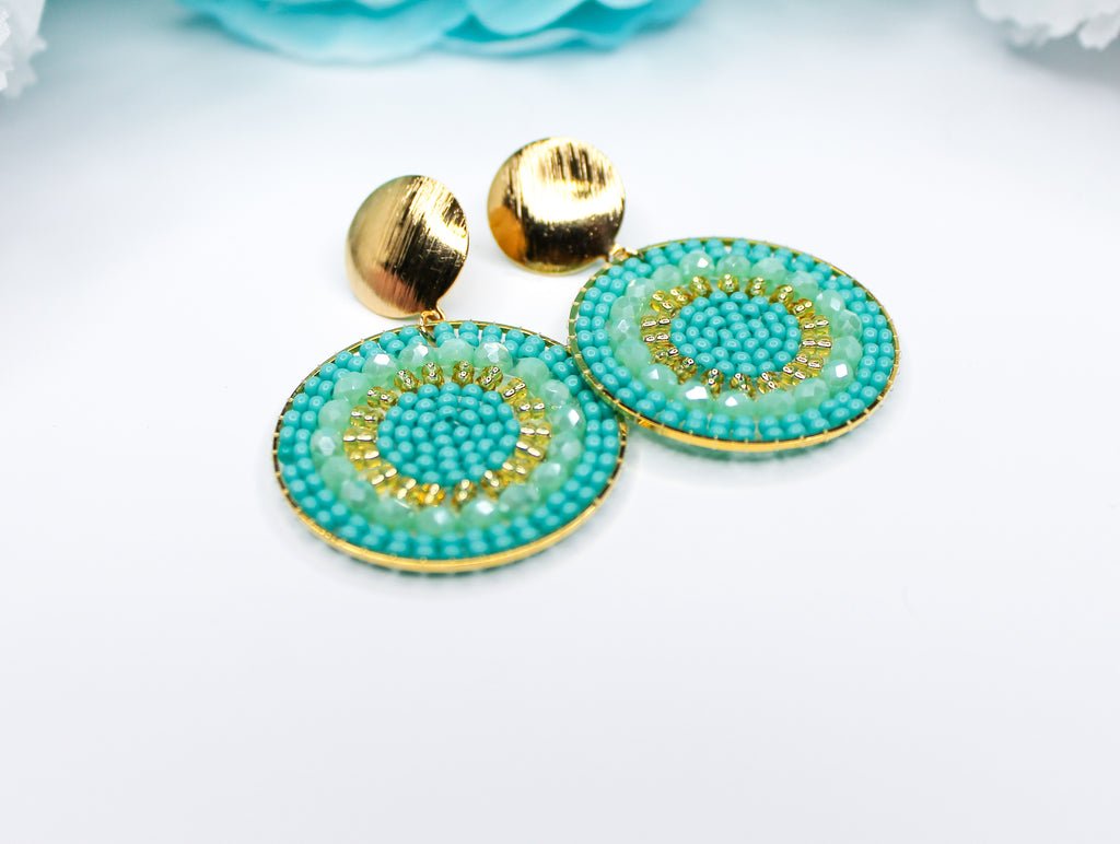 Turquoise beaded earrings with gold 