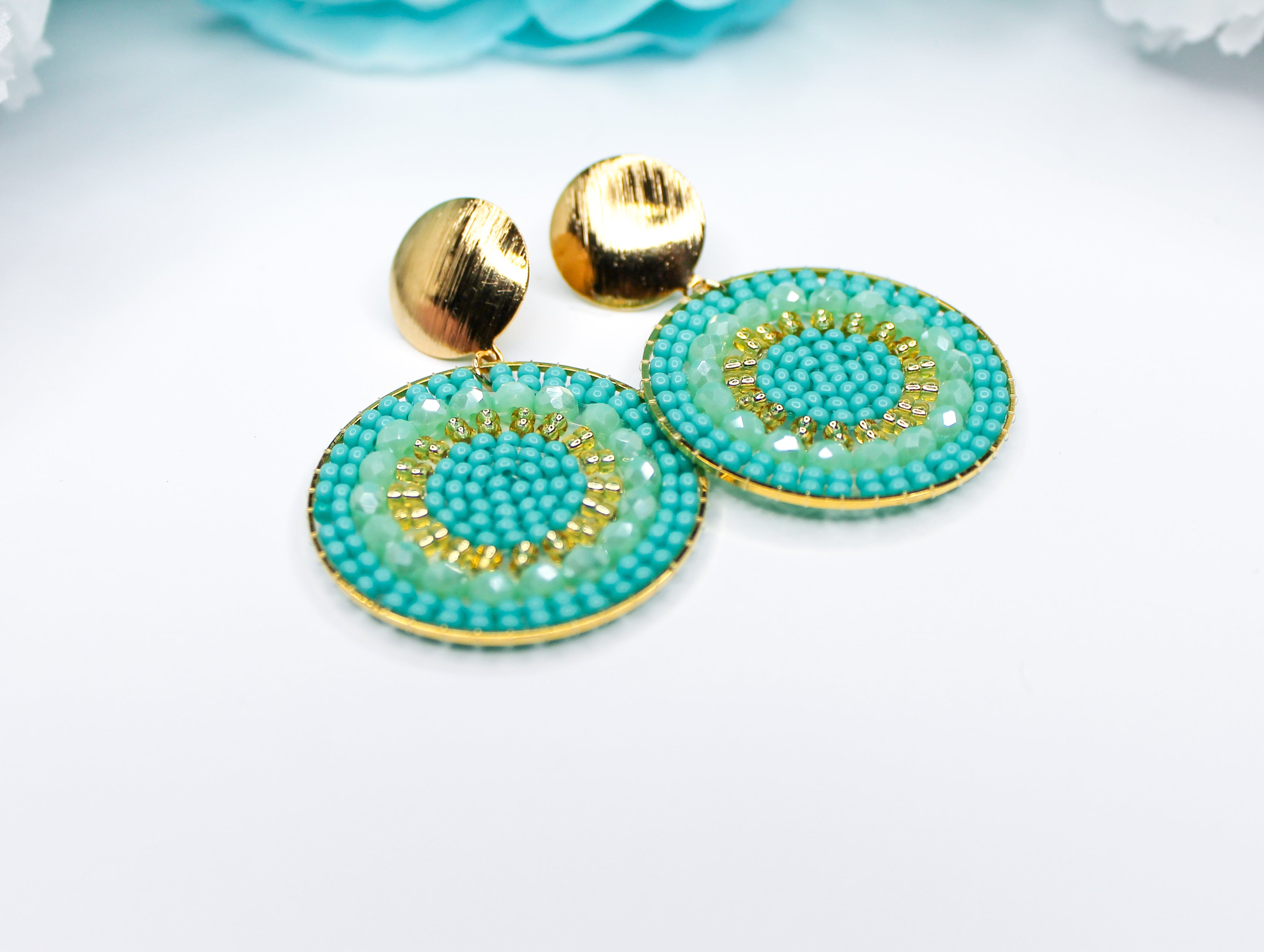 Turquoise beaded earrings with gold 