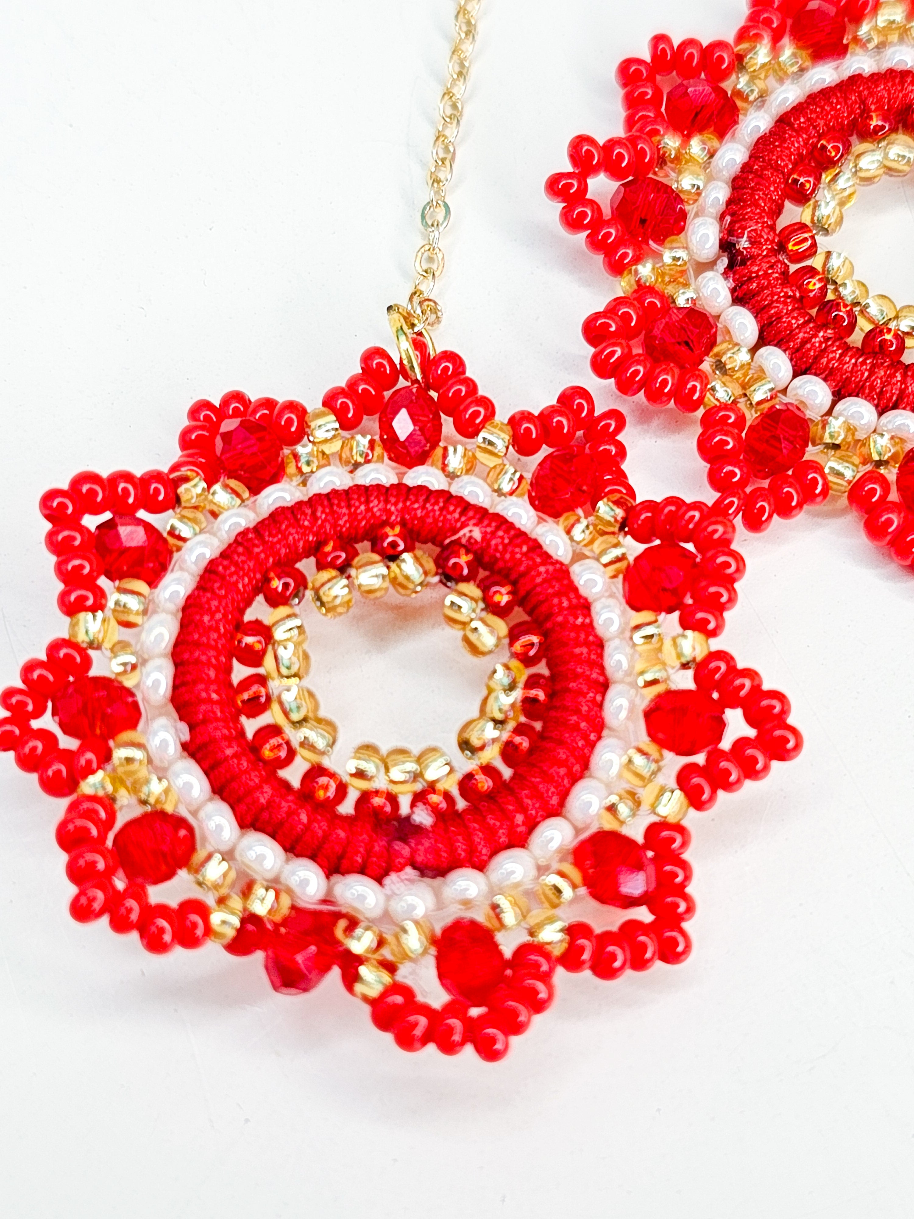 Red and gold beaded jewelry set 