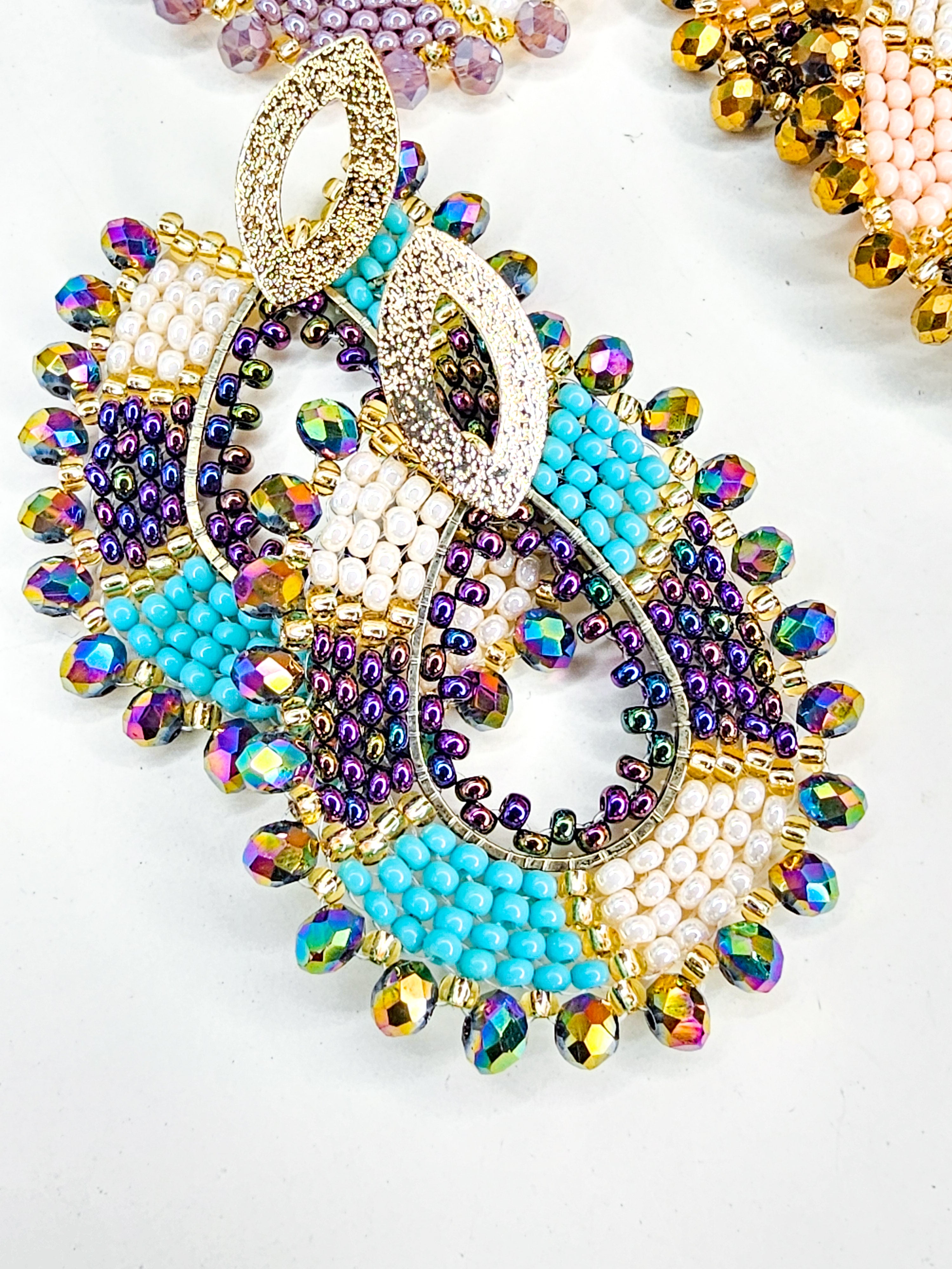 teal statement beaded earrings